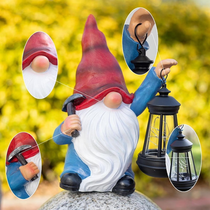 halp·ssfm Garden Gnome Statue Solar Light Outdoor Decorations Figurine with Lantern Led Shovel Sculpture Lawn Patio Yard Porch Outside Christmas Housewarming Gifts for Women Mother's Day Grandma - Image 3